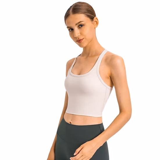 Women&prime;s Summer Shockproof U-Shape Neck Sleeveless Cropped Tank Tops Fitness Crossover Back Casual Lounge Wear Biker Jogging Activewear Sports Bra